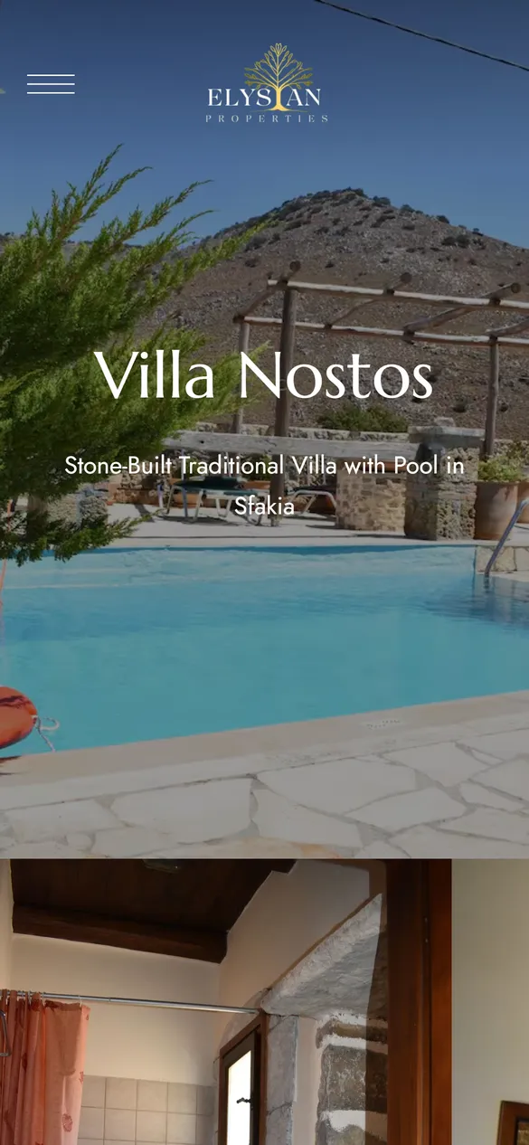 Villa Nostos, a stone-built villa with pool in Sfakia, on a phone